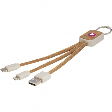 Logotrade Firmengeschenke das Foto: Bates Weizenstroh und Kork 3-in-1 Ladekabel