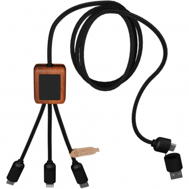 Logotrade Geschäftsgeschenke das Foto: SCX.design C38 5-in-1 Ladekabel aus rPET in quadratischem Bambusgehäuse mit Leuchtlogo