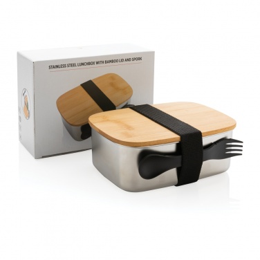 Logotrade werbemittel das Foto: Stainless Steel Lunchbox mit Bambus-Deckel und Göffel