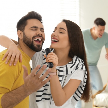 Logotrade Geschäftsgeschenke das Foto: Singvibe Karaoke-Set mit Doppelmikrofon aus RCS rec. ABS