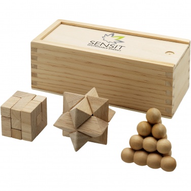 Logo trade promotional gifts image of: Brainiac 3-piece wooden brain teaser set