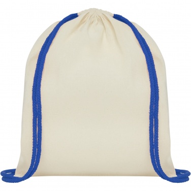 Logotrade promotional products photo of: Oregon 100 g/m² cotton drawstring bag with coloured cords 5L