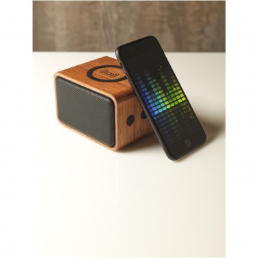 Logo trade promotional merchandise picture of: Wooden 3W speaker with wireless charging pad