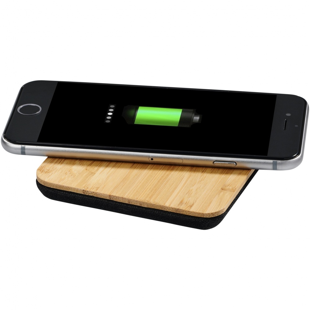 Logo trade promotional product photo of: Leaf 5W bamboo and fabric wireless charging pad