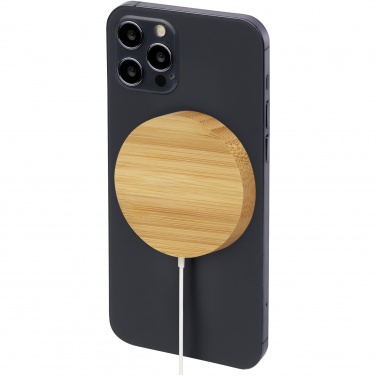 Logo trade corporate gifts picture of: Atra 10W bamboo magnetic wireless charging pad