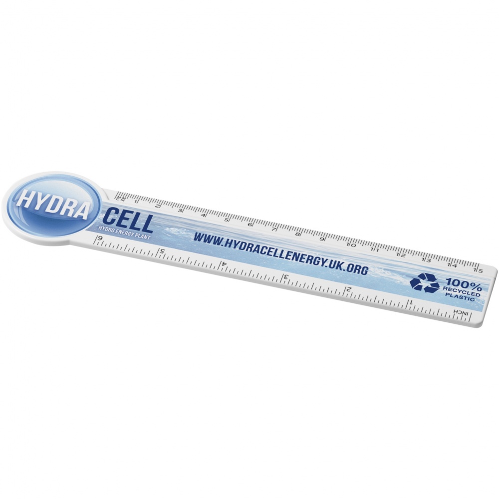 Logo trade promotional merchandise image of: Tait 15 cm circle-shaped recycled plastic ruler 