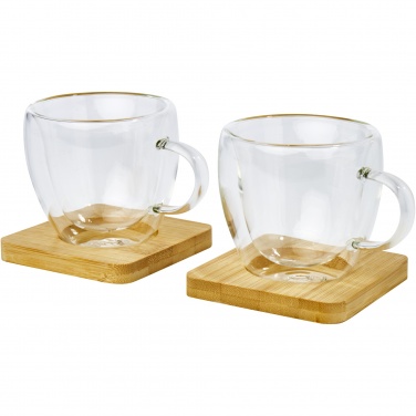 Logo trade advertising products image of: Manti 2-piece 100 ml double-wall glass cup with bamboo coaster 