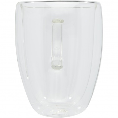 Logo trade business gifts image of: Manti 2-piece 350 ml double-wall glass cup with bamboo coaster 