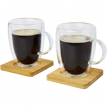 Logotrade promotional item image of: Manti 2-piece 350 ml double-wall glass cup with bamboo coaster 