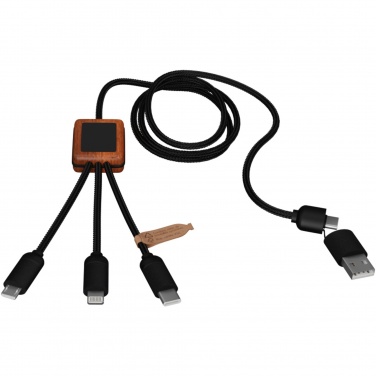 Logo trade corporate gifts picture of: SCX.design C38 5-in-1 rPET light-up logo charging cable with squared wooden casing