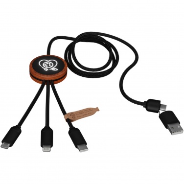 Logo trade promotional gifts image of: SCX.design C37 5-in-1 rPET light-up logo charging cable with round wooden casing