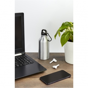 Logo trade advertising products picture of: Oregon 400 ml RCS certified recycled aluminium water bottle with carabiner