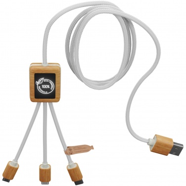 Logotrade promotional merchandise photo of: SCX.design C39 3-in-1 rPET light-up logo charging cable with squared bamboo casing
