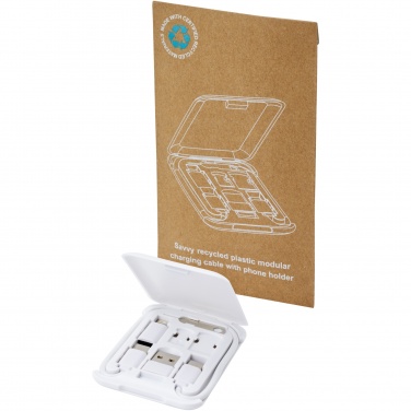Logo trade advertising product photo of: Savvy recycled plastic modular charging cable with phone holder