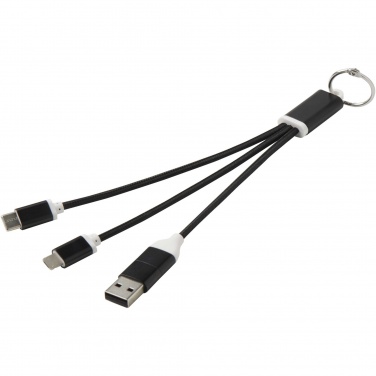 Logo trade promotional giveaways image of: Metal 4-in-1 recycled aluminium charging cable with keychain