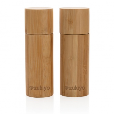 Logo trade promotional giveaways image of: Ukiyo bamboo salt and pepper mill set