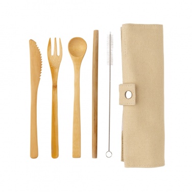 Logo trade corporate gifts image of: Reusable bamboo travel cutlery set