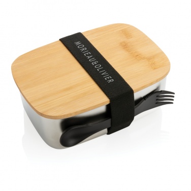 Logo trade promotional items image of: Stainless steel lunchbox with bamboo lid and spork
