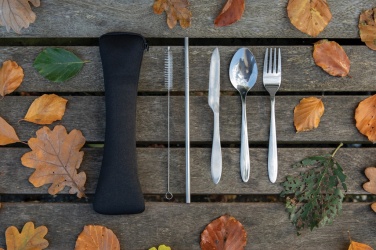 Logo trade promotional merchandise picture of: 4 PCS stainless steel re-usable cutlery set