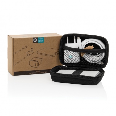 Logo trade promotional products image of: Surge RCS recyled PET 20W type C 3 pcs charging set