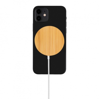 Logo trade promotional giveaways picture of: 10W bamboo magnetic wireless charger