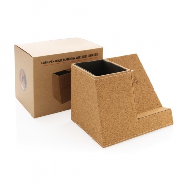 Logo trade promotional gifts picture of: Cork pen holder and 5W wireless charger