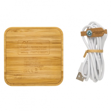 Logo trade promotional giveaways image of: Bamboo 10W wireless charger with USB