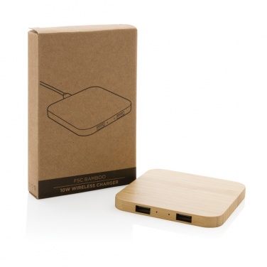 Logo trade promotional giveaway photo of: Bamboo 10W wireless charger with USB