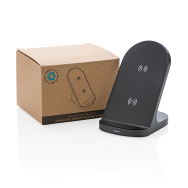 Logotrade promotional gift picture of: RCS recycled plastic double coil wireless stand 15W