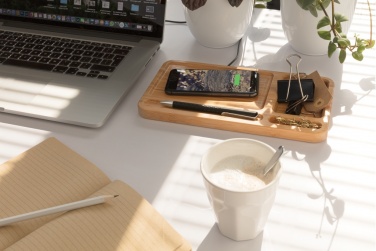 Logo trade corporate gifts picture of: Bamboo desk organiser 5W wireless charger