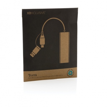 Logo trade advertising products image of: Terra RCS recycled aluminium hub with 3 USB ports