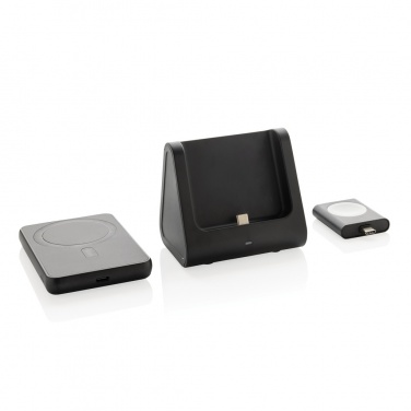 Logo trade advertising products image of: Powerbase RCS recycled plastic 3 in 1 charger with powerbank