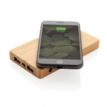 Logo trade promotional items picture of: Bamboo 4.000 mAh wireless 5W Powerbank