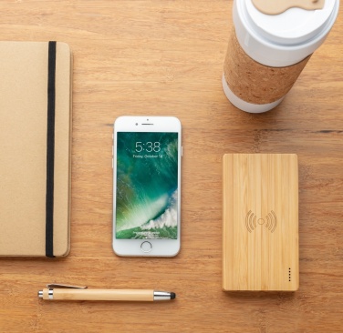Logo trade promotional merchandise photo of: Bamboo 4.000 mAh wireless 5W Powerbank