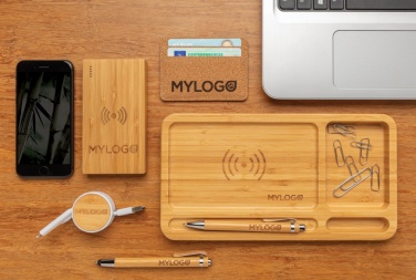 Logo trade advertising products picture of: Bamboo 4.000 mAh wireless 5W Powerbank