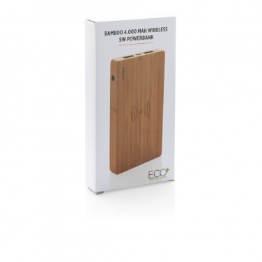 Logo trade business gift photo of: Bamboo 4.000 mAh wireless 5W Powerbank