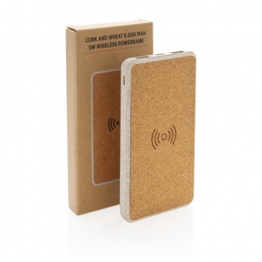 Logo trade promotional merchandise picture of: Cork and Wheat Straw 8.000 mAh 5W wireless powerbank