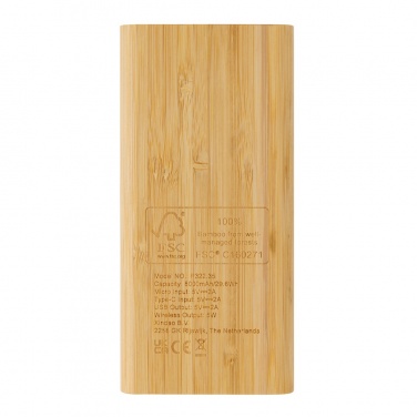 Logo trade corporate gifts image of: Bamboo 8.000 mAh 5W wireless powerbank