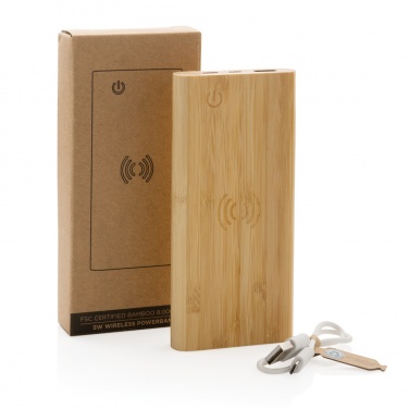 Logo trade corporate gift photo of: Bamboo 8.000 mAh 5W wireless powerbank