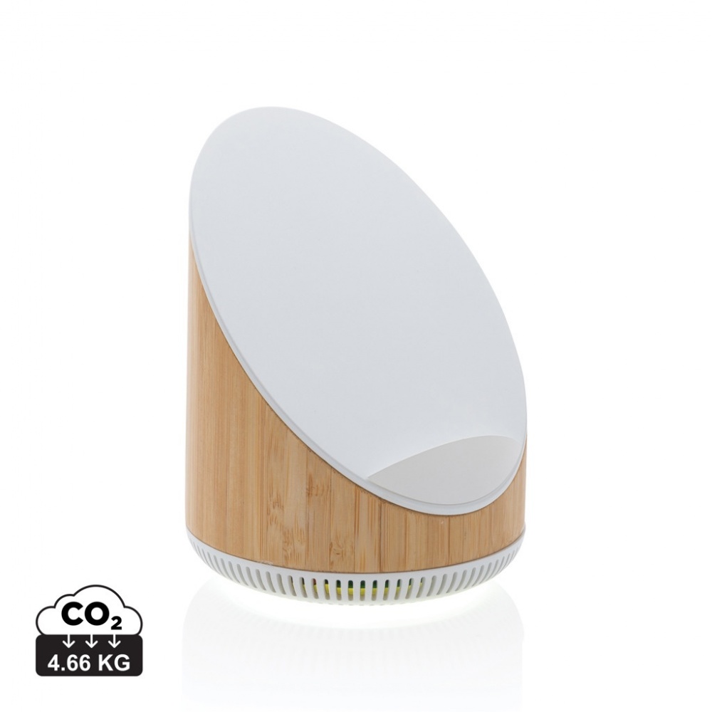 Logo trade promotional giveaway photo of: Ovate bamboo 5W speaker with 15W wireless charger