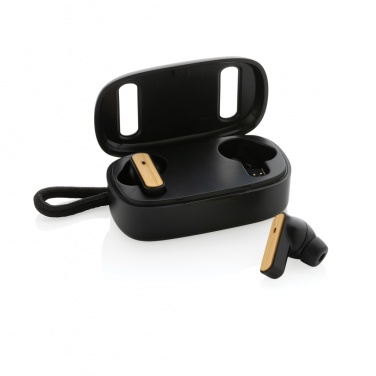 Logotrade promotional item image of: RCS recycled plastic & bamboo TWS earbuds