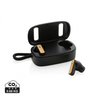 Logo trade promotional product photo of: RCS recycled plastic & bamboo TWS earbuds