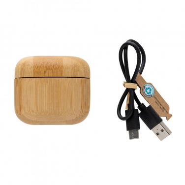 Logo trade promotional giveaway photo of: Bamboo TWS earbuds with RCS recycled plastic