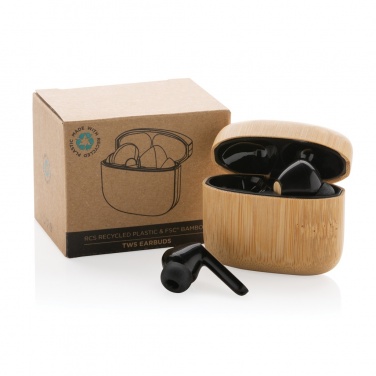 Logotrade promotional giveaway picture of: Bamboo TWS earbuds with RCS recycled plastic