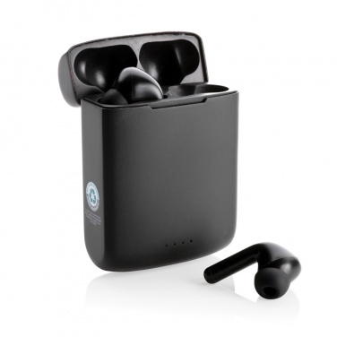 Logotrade corporate gift image of: Skywave RCS recycled plastic solar earbuds