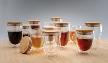 Logotrade promotional gift image of: Double wall borosilicate glass with bamboo lid 250ml 2pc set