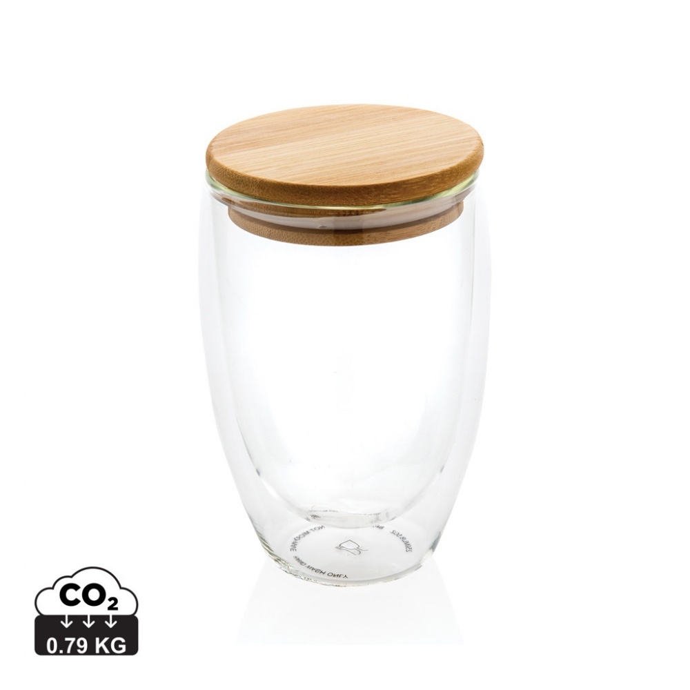 Logo trade advertising products picture of: Double wall borosilicate glass with bamboo lid 350ml