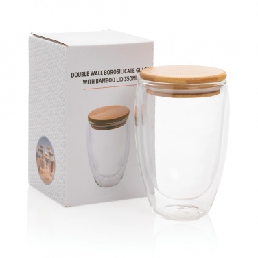 Logotrade promotional giveaway image of: Double wall borosilicate glass with bamboo lid 350ml
