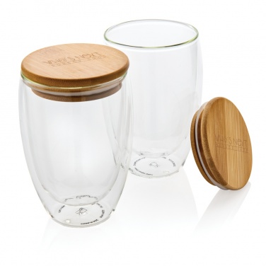 Logo trade advertising products image of: Double wall borosilicate glass with bamboo lid 350ml 2pc set