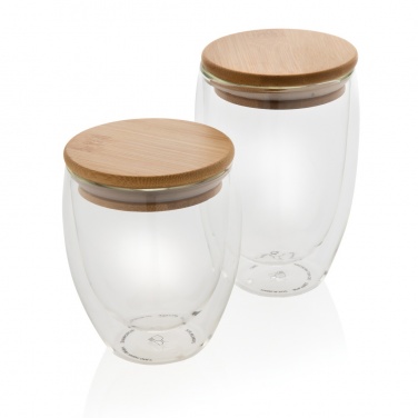 Logotrade advertising product picture of: Double wall borosilicate glass with bamboo lid 350ml 2pc set